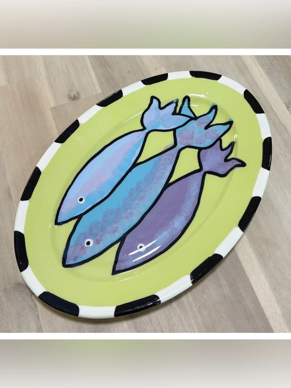 Berryware USA Hand Painted Fish Oval Platter Farmhouse Artsy Coastal Retro